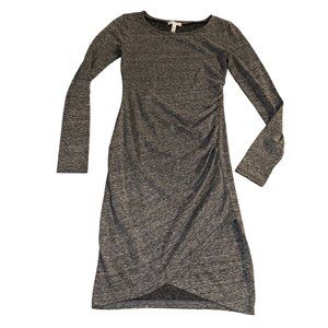 Leith Long Sleeve Heather Grey Ruched Asymmetrical Dress Women's X-Small…